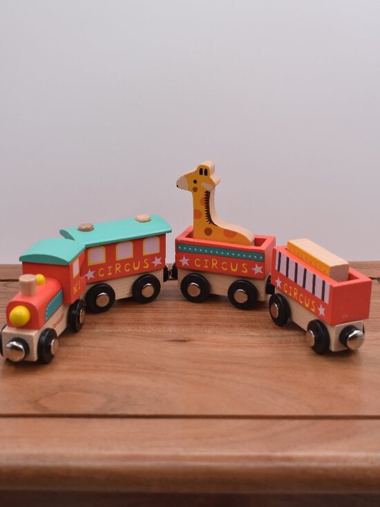 Juratoys Other - Janod Circus Train Wooden Trains N.1 Caboose Engine Cargo Cars Juratoys France